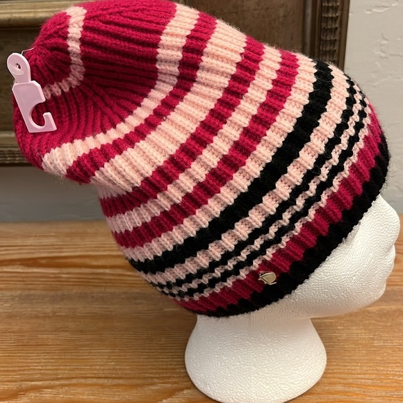 KATE SPADE NEW YORK NWT Pink Striped Beanie - OS - Picture 3 of 9